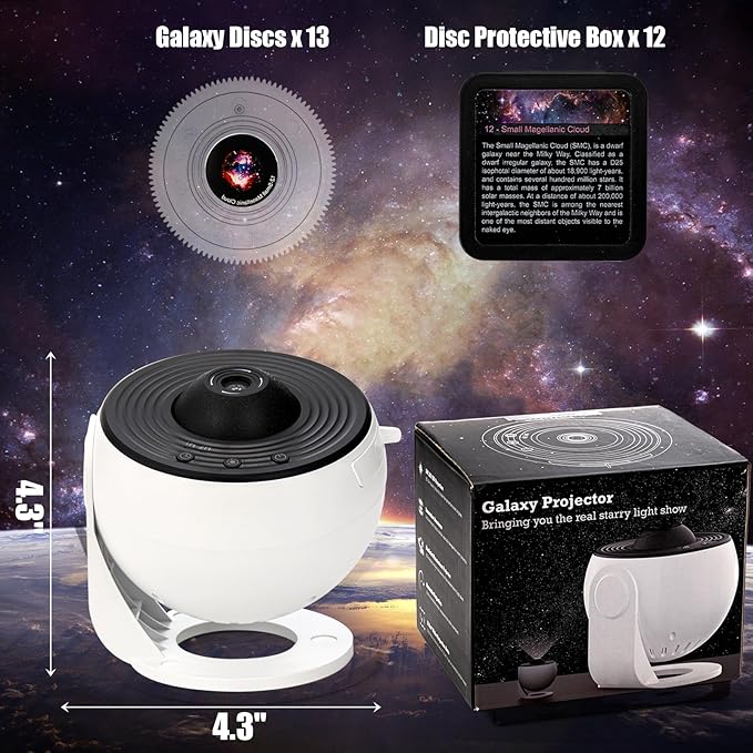 Darziq planetarium projector night light displaying star and galaxy patterns on a dark wall, perfect for calming and decorating rooms.