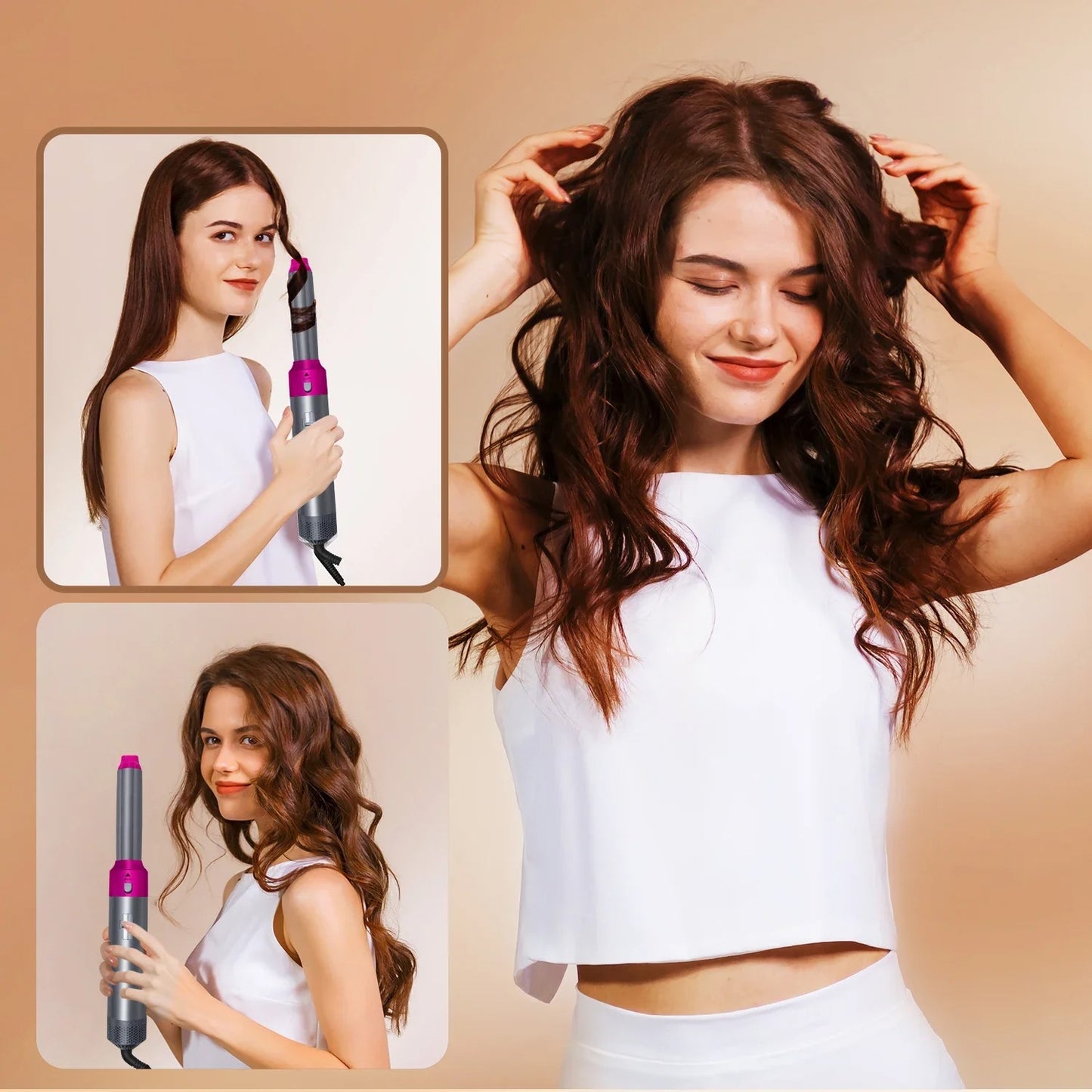 Darziq 5-in-1 Hair Dryer Brush in black, showing the versatile styling tool with ceramic bristles and ergonomic handle.
