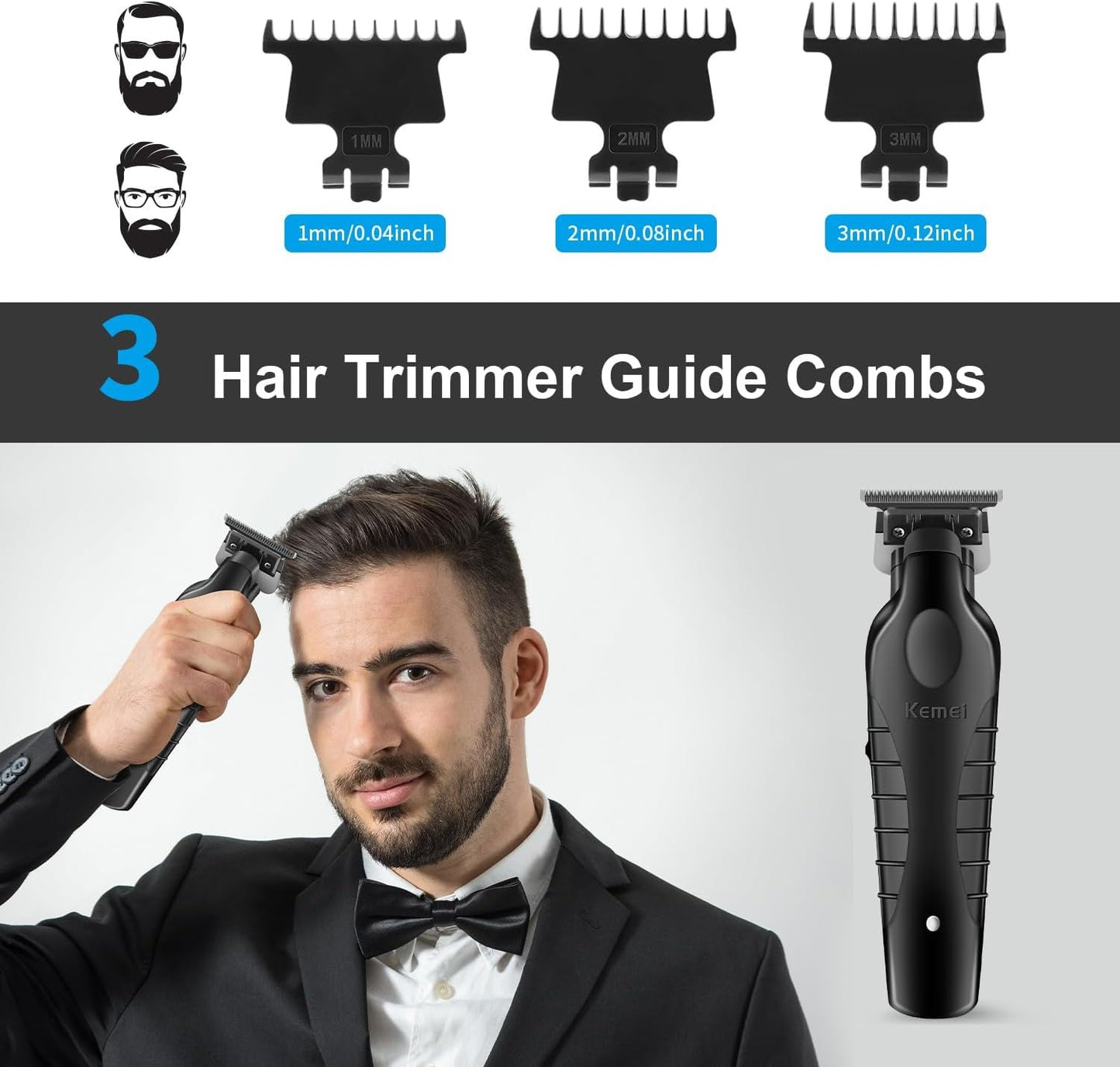 Darziq KEMEI 2299 men's trimmer for grooming and trimming facial hair, black and silver electric grooming device