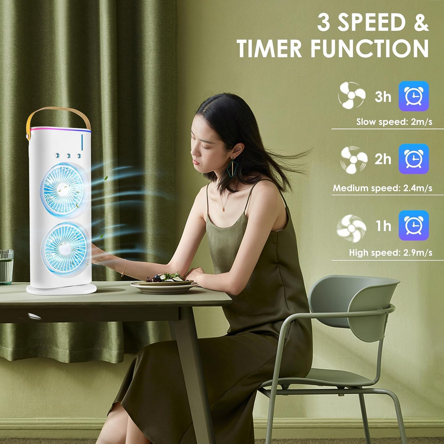 Darziq portable double-ended spray fan for health and beauty, showing its compact design and dual spray nozzles for cooling.