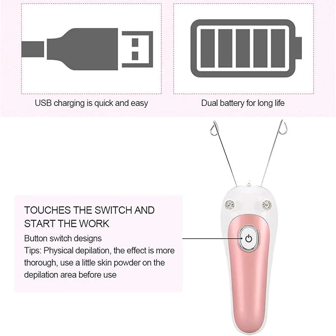 Darziq electric facial threading device for hair removal, showing the compact handheld tool used for precise facial hair removal.