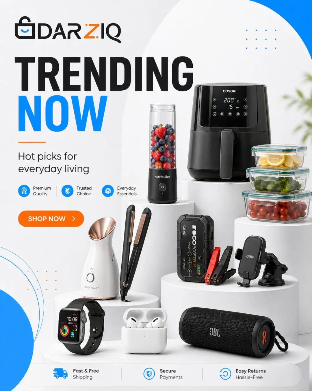 Trending Products collection featuring popular everyday essentials, smart gadgets, home products, beauty tools, and car accessories from DARZIQ