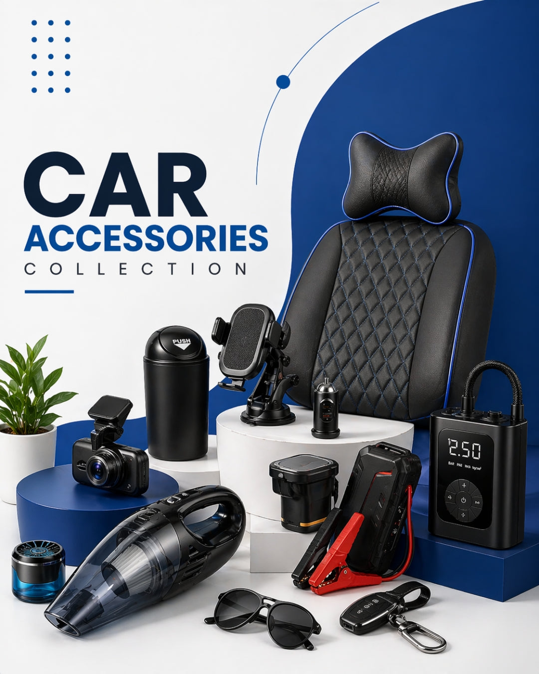 Car Accessories collection featuring car gadgets, phone holders, tire inflators, chargers, organizers, and driving essentials from DARZIQ