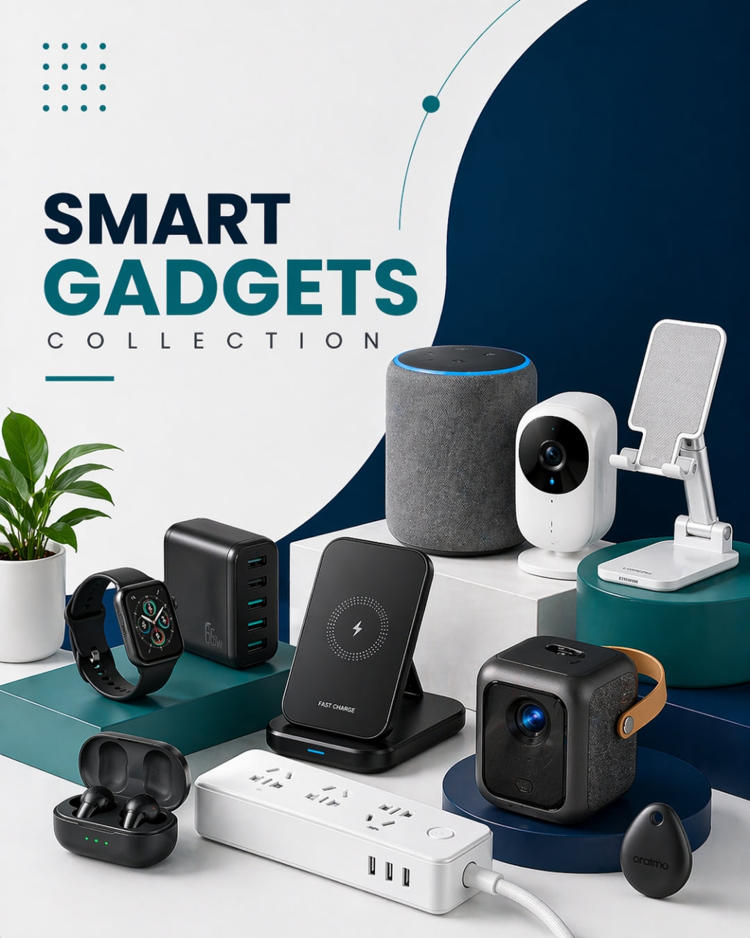 Smart Gadgets collection featuring wireless accessories, earbuds, phone stands, chargers, smart devices, and tech essentials from DARZIQ