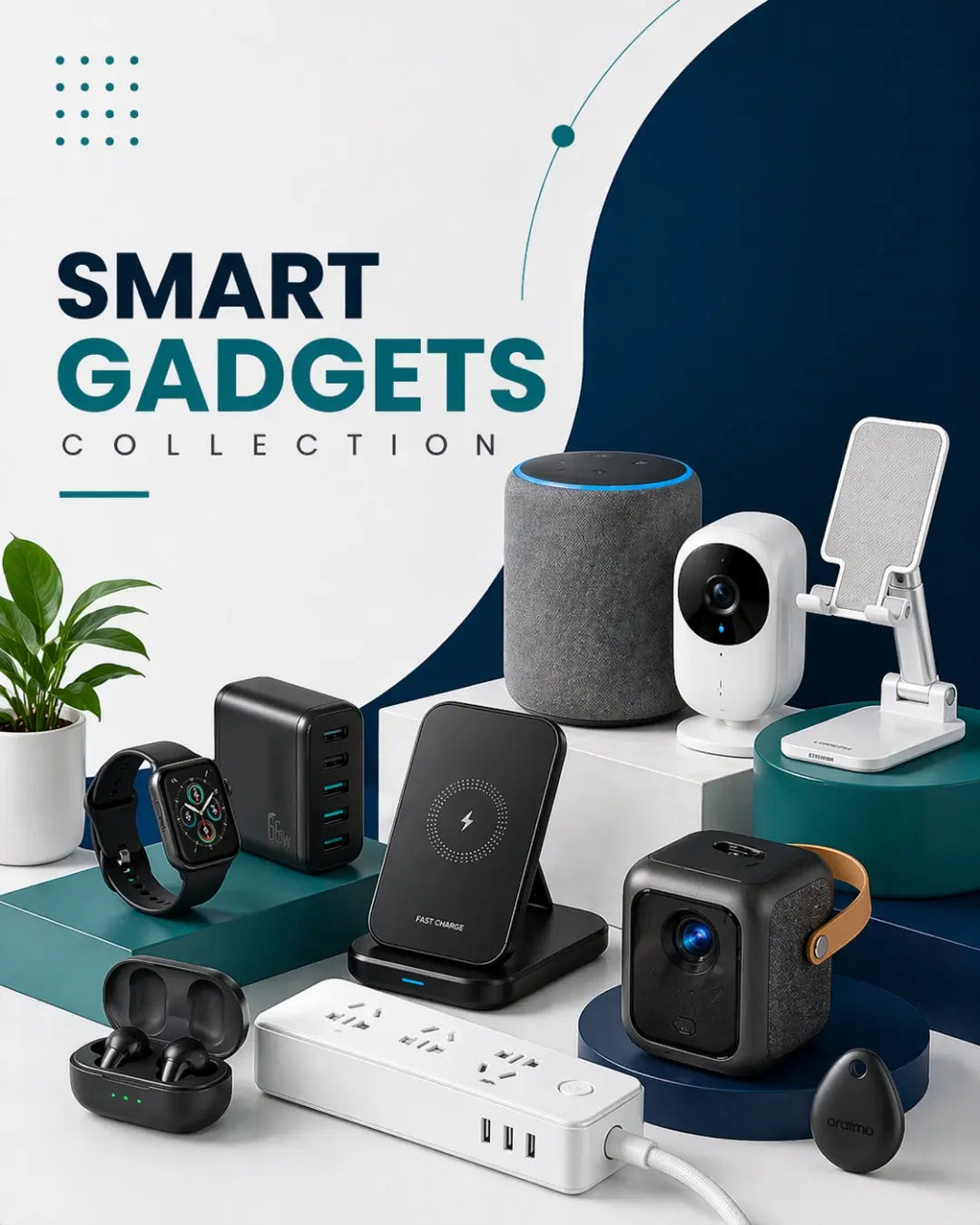 Smart Gadgets collection featuring wireless accessories, earbuds, phone stands, chargers, smart devices, and tech essentials from DARZIQ