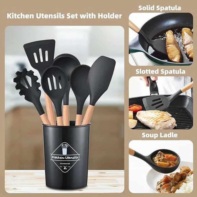 Darziq 12-piece cooking utensils set with spatulas, spoons, and ladles for home and kitchen use