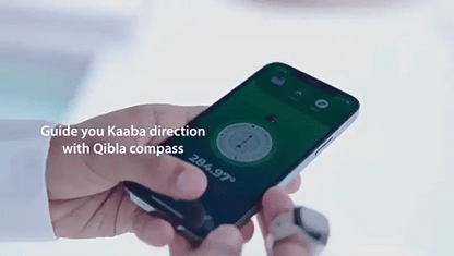 Darziq Zikr Ring gadget shown on a hand, featuring a sleek design and compact form, ideal for spiritual or wearable tech use.