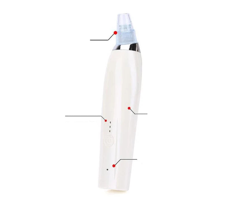 Darziq Acne Blackhead Suction Remover in black, with a handheld device and multiple nozzle attachments for facial pore cleansing.