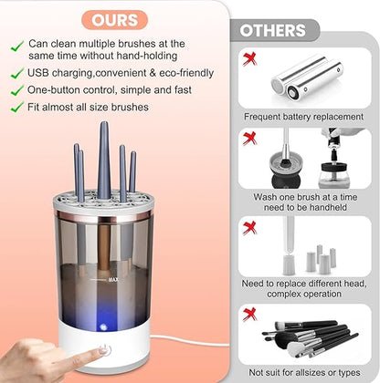 Darziq electric makeup brush cleaner with automatic multi-brush cleaning system for easy and efficient makeup brush hygiene.