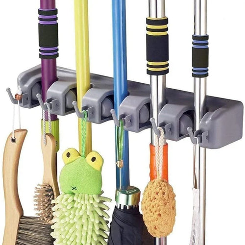 Darziq brooms and toiletries organizer for home and kitchen, with compartments for cleaning tools and bathroom essentials.