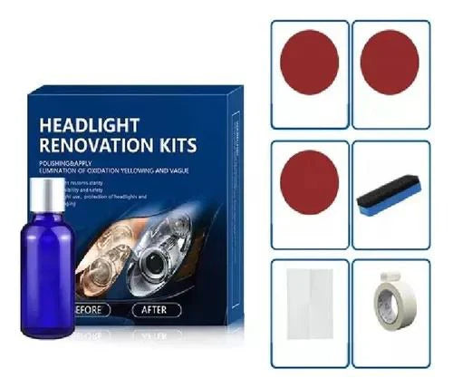 Darziq Car Headlight Renovation Kit with polishing tools and cleaning solution for restoring clarity to vehicle headlights.