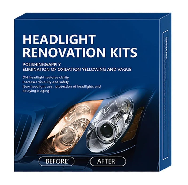 Darziq Car Headlight Renovation Kit with cleaning solution and tools for restoring cloudy or faded car headlights.