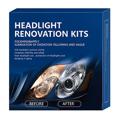 Darziq Car Headlight Renovation Kit with cleaning solution and tools for restoring cloudy or faded car headlights.