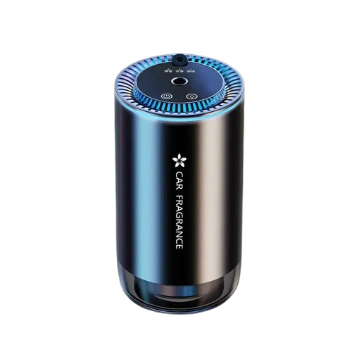 Darziq projection car aroma diffuser attached to a car vent, with a sleek design and ambient lighting for freshening the vehicle interior.