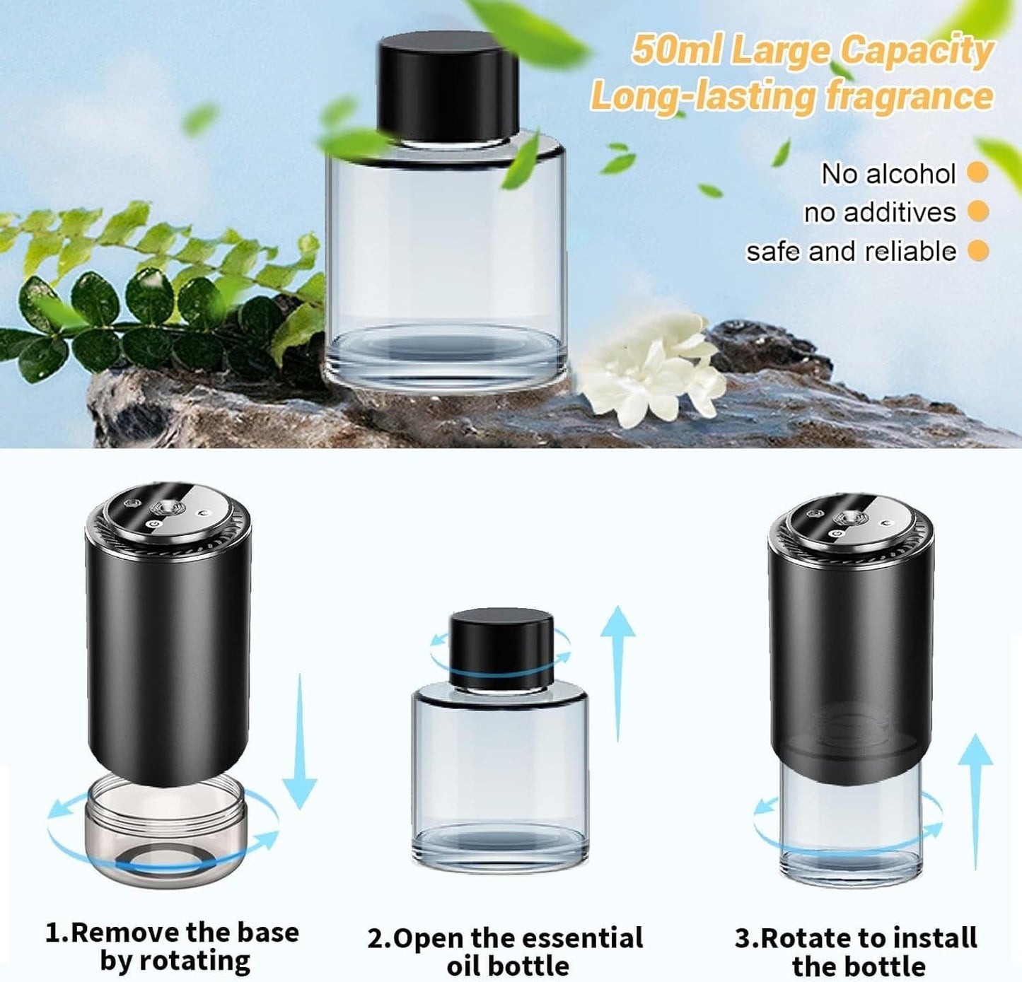 Darziq Projection Car Aroma Diffuser in a car interior, showcasing its sleek design and aroma projection feature.