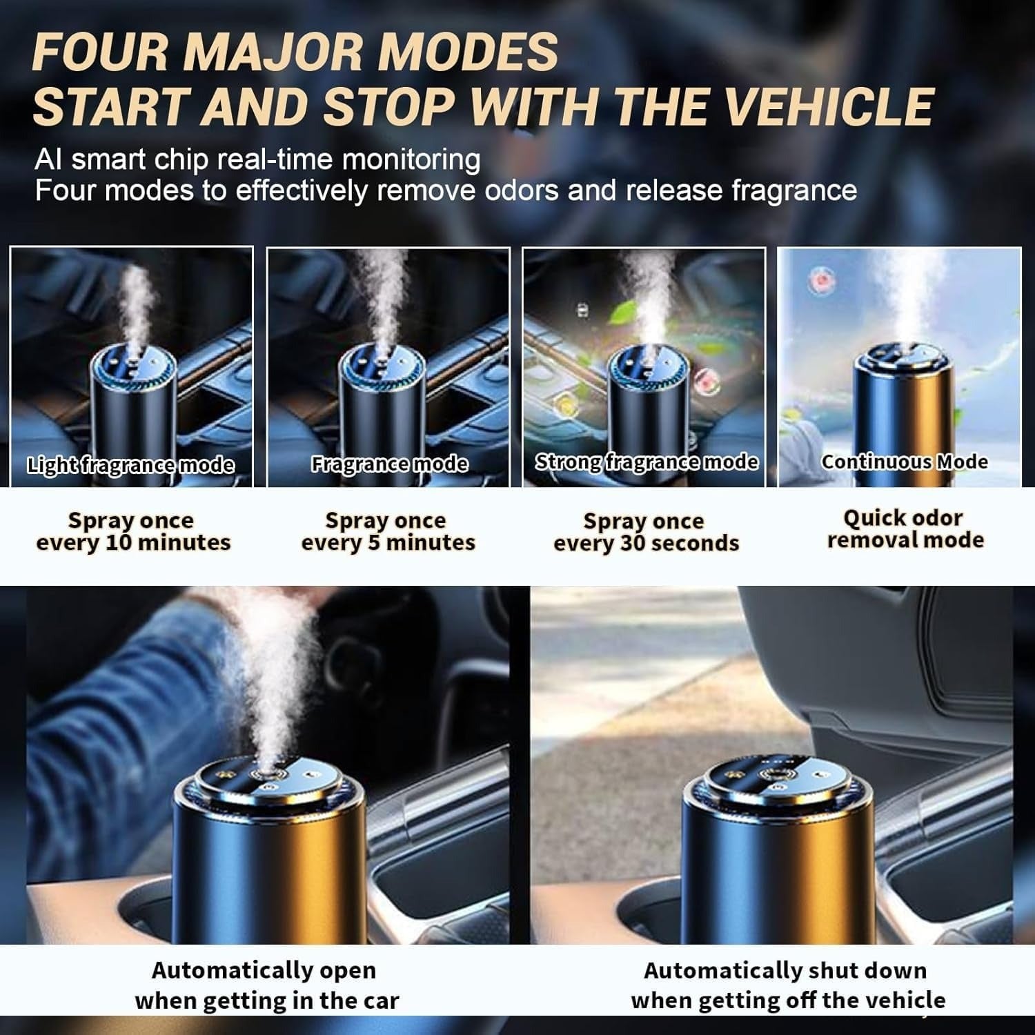 Darziq Projection Car Aroma Diffuser mounted on a car dashboard, featuring a sleek design and ambient light projection for vehicle comfort.