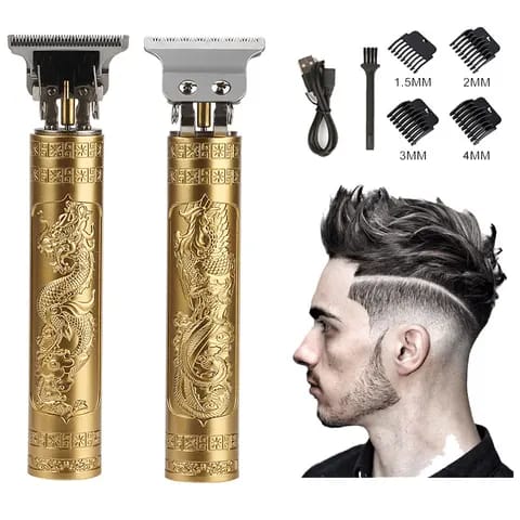 Darziq Gold Dragon USB rechargeable cordless men’s professional electric hair trimmer with vintage T9 design for barbering.
