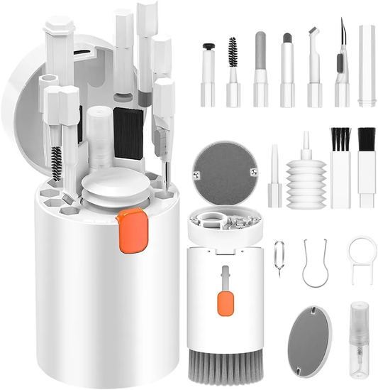 Darziq 20-in-1 electronic cleaning brush kit with multiple gadgets for cleaning electronics and delicate devices.