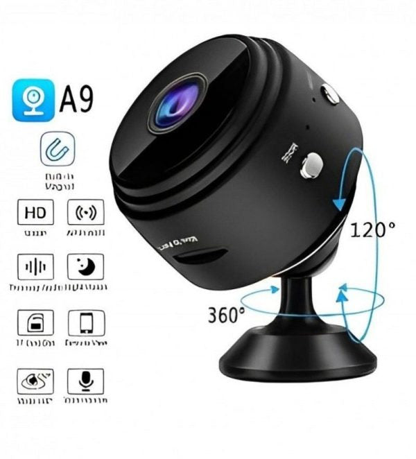 Darziq A9 Mini Camera gadget showing compact design with lens and buttons for portable surveillance and recording.