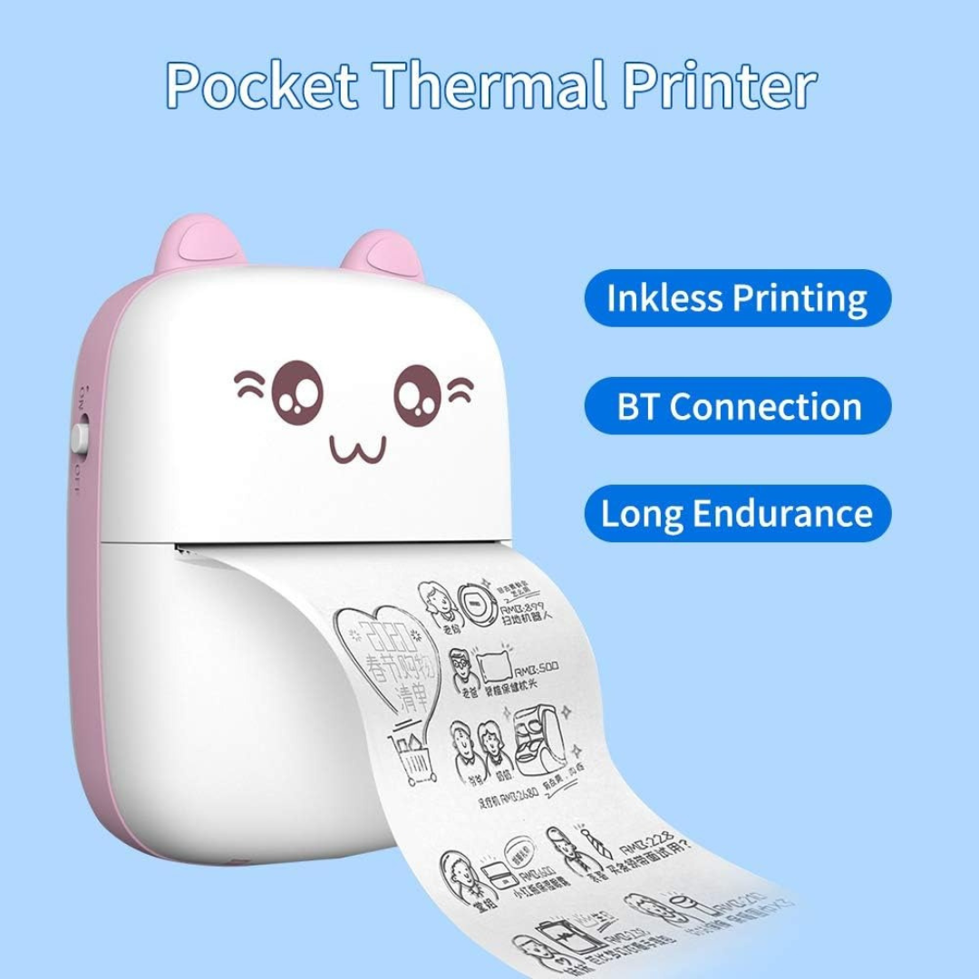 Mini portable thermal printer by Darziq, compact gadget for printing receipts or labels on the go, with a sleek design.