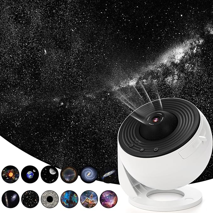 Darziq planetarium projector night light displaying star and galaxy patterns on a wall, ideal for relaxing or educational use.