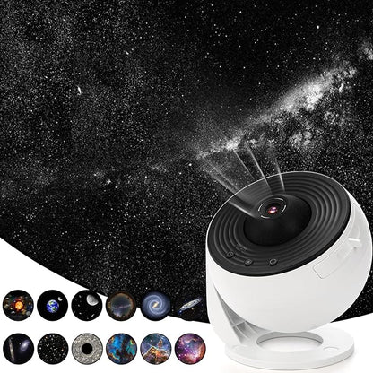 Darziq planetarium projector night light displaying star and galaxy patterns on a wall, ideal for relaxing or educational use.
