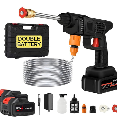 Darziq pressure washer for car with double battery, compact gadget for powerful outdoor cleaning and vehicle washing.