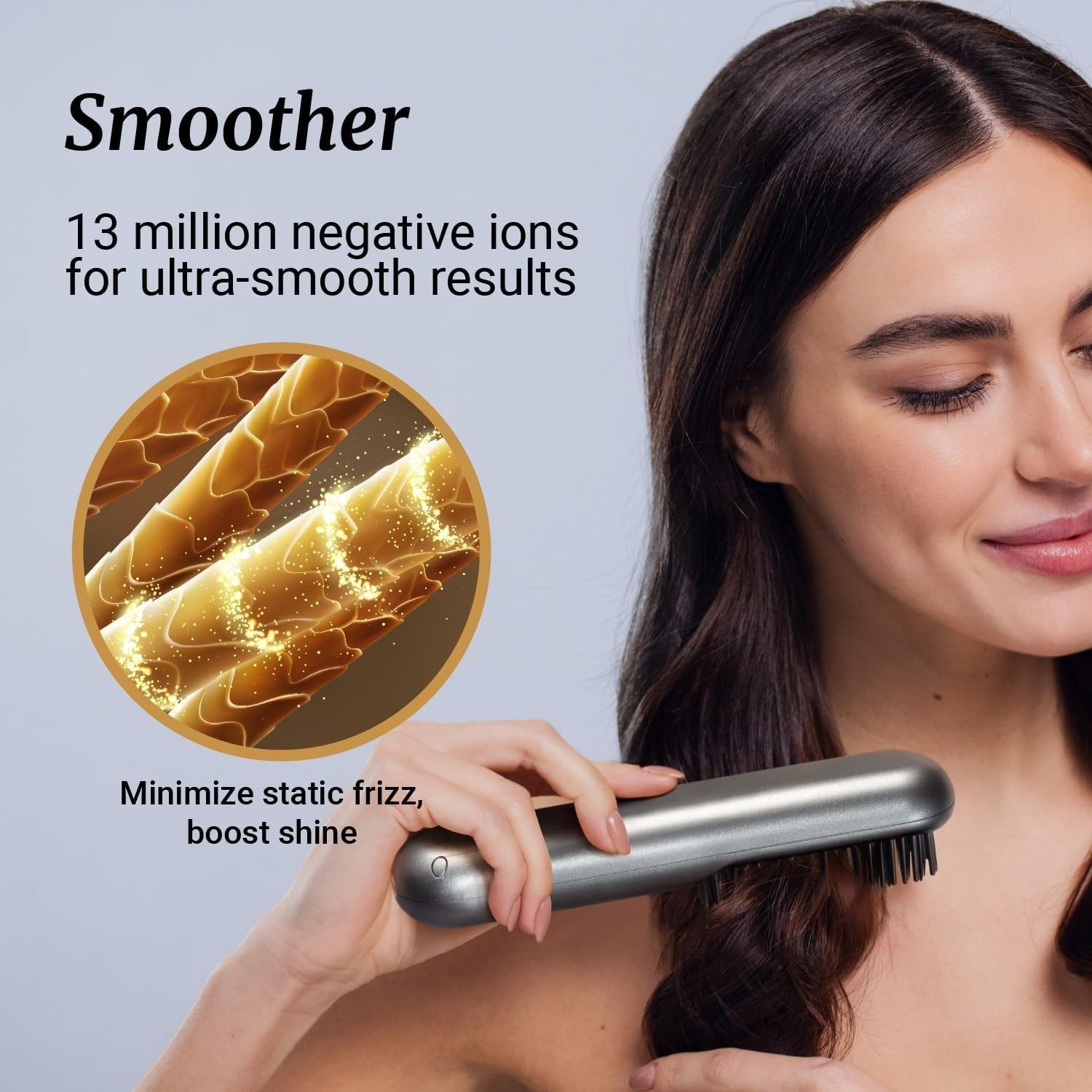 Darziq 2-in-1 cordless hair straightener brush in beige, showing the sleek design and textured bristles for styling.