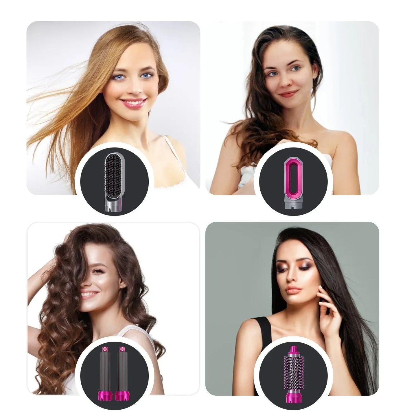 Darziq 5-in-1 Hair Dryer Brush for versatile styling, with a sleek design and multiple attachments for hair drying and styling.