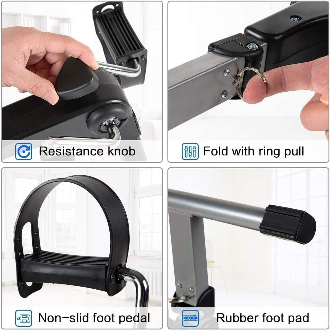 Darziq arm and leg pedal exerciser for physical therapy and fitness, with adjustable resistance and compact design.