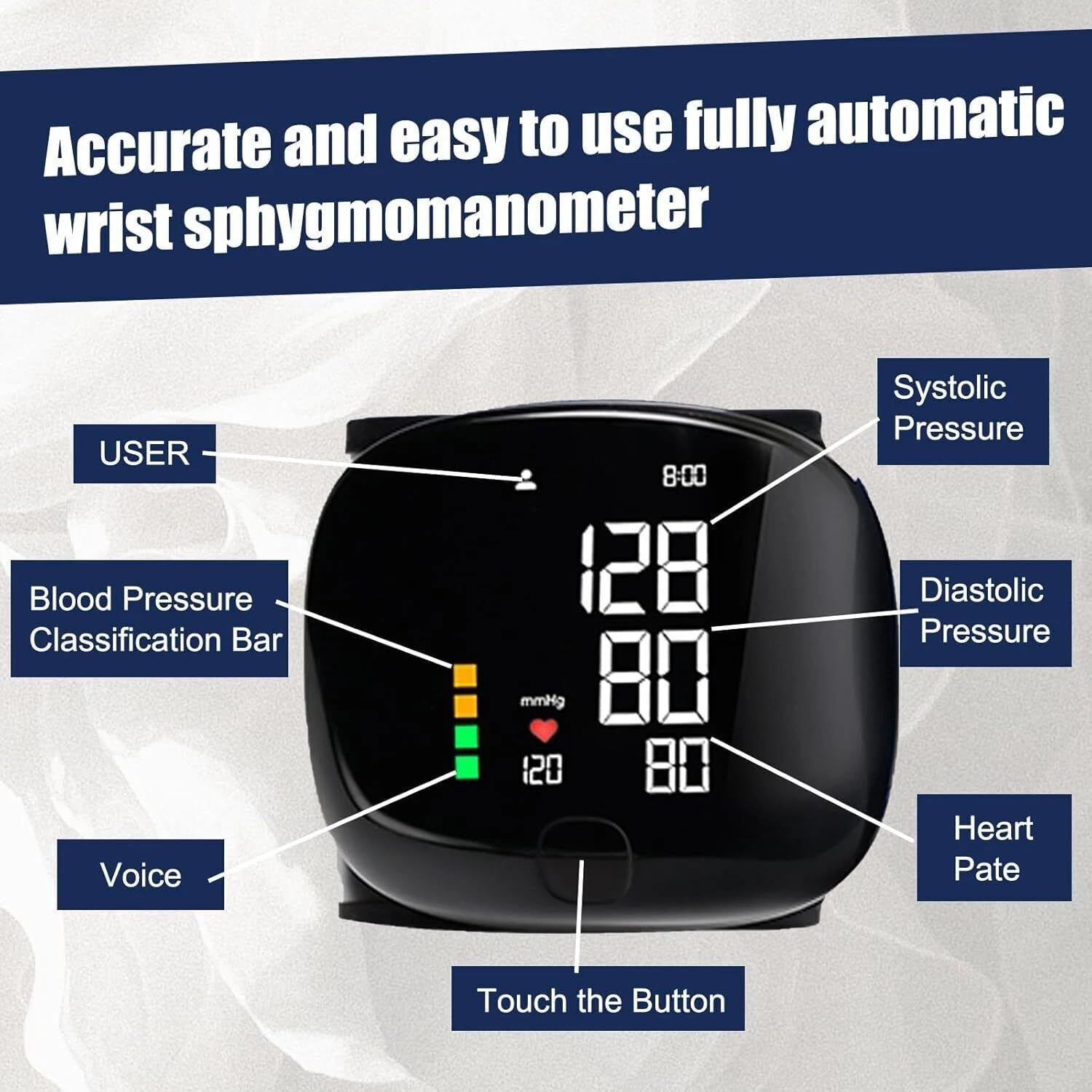 Darziq automatic wrist blood pressure monitor showing digital display and cuff for quick, accurate blood pressure readings.
