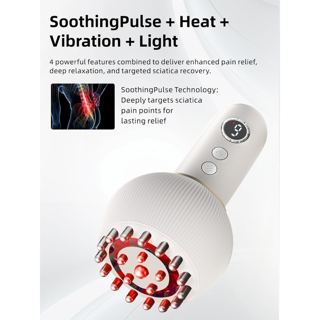 Darziq intelligent massager for health and beauty, showing a sleek device with multiple massage nodes and control buttons.
