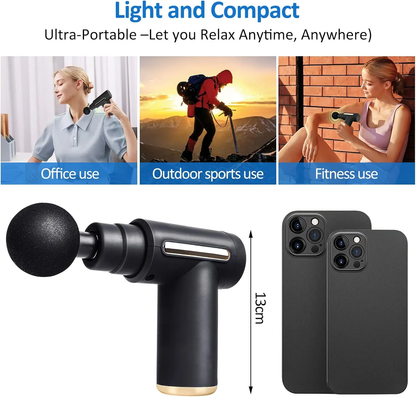 Darziq Mini Massage Gun in black, handheld device for muscle relief and relaxation in health and beauty routines.