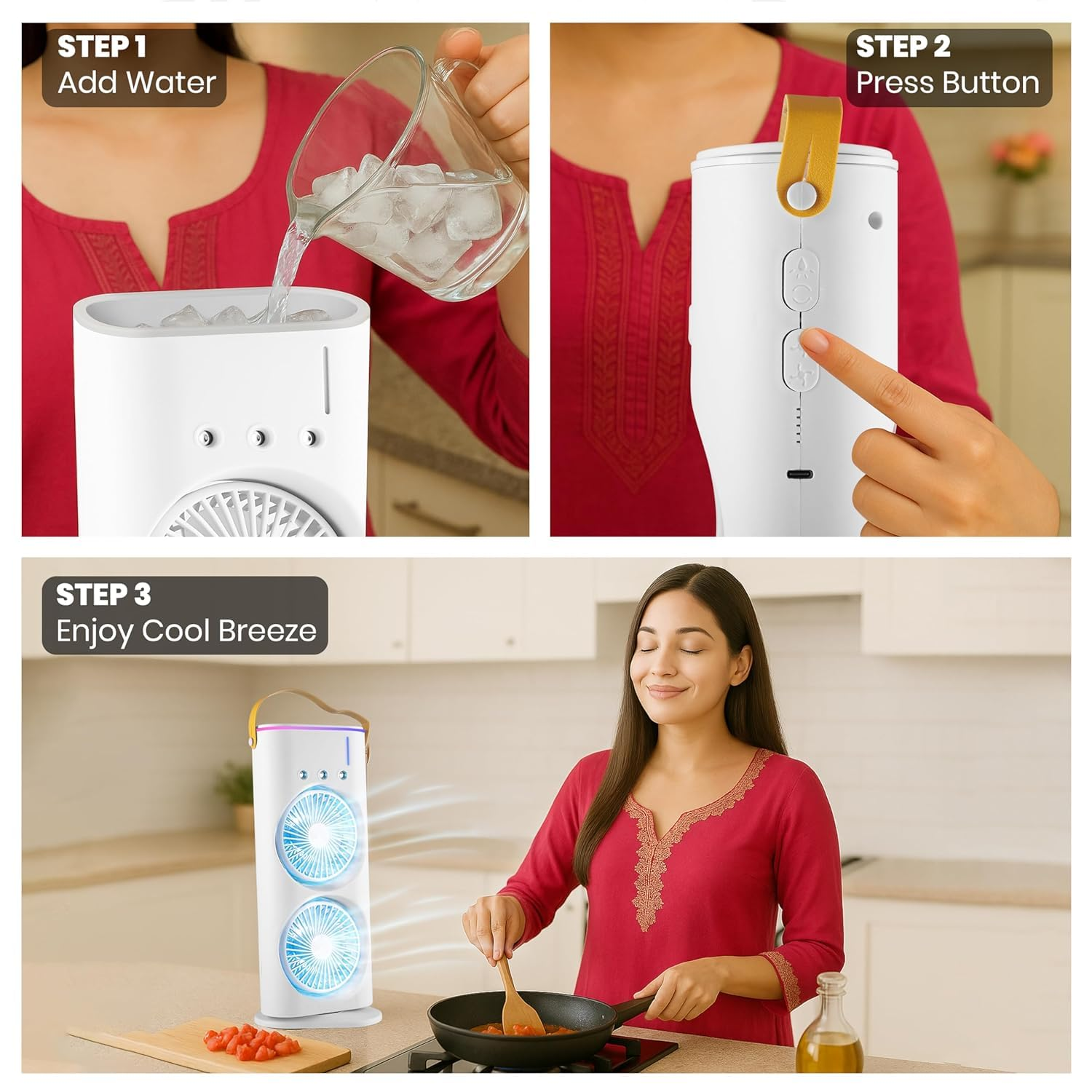 Darziq portable double-ended spray fan for health and beauty, compact design with misting and cooling features.