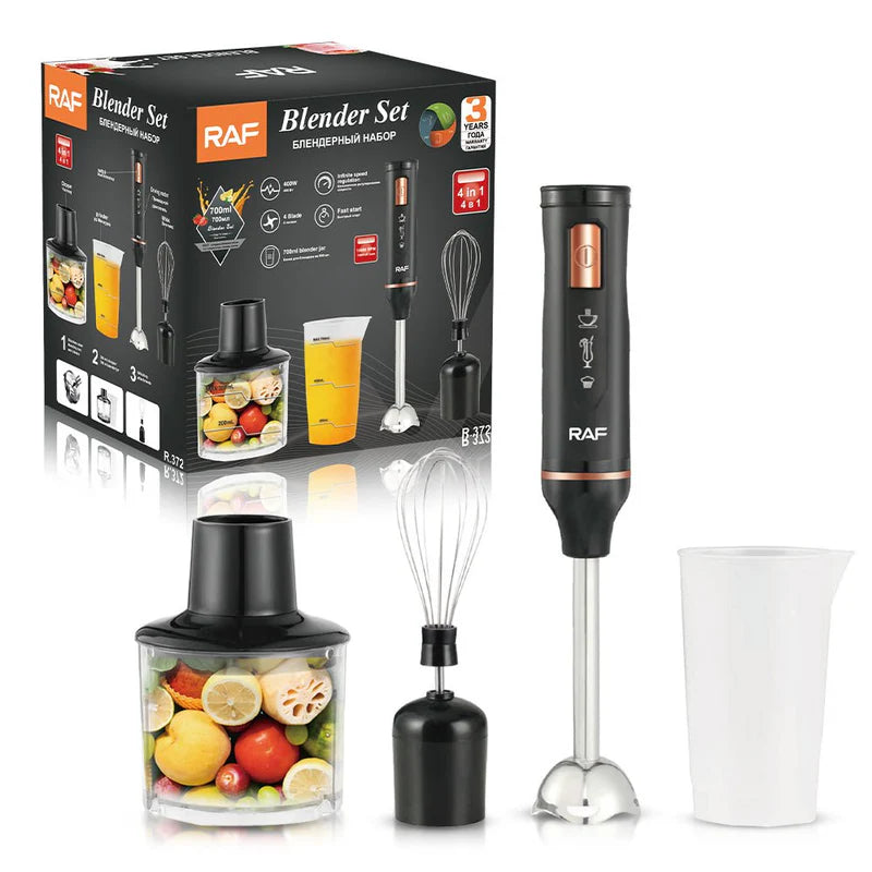 Darziq Raf 4-in-1 Blender Set for health and beauty, featuring multiple attachments for versatile blending and skincare routines.
