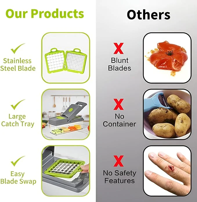Darziq 14-in-1 vegetable chopper and mandoline slicer with container box for efficient home kitchen vegetable prep.