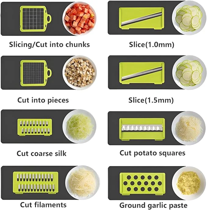 Darziq 14-in-1 vegetable chopper and mandoline slicer with container box for home kitchen use.