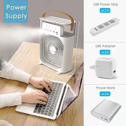 Darziq 3-in-1 humidifier cooling fan for home and kitchen, showing a compact device with adjustable settings and air output.