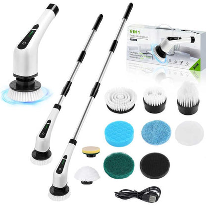Darziq 9-in-1 electric cleaning brush for home and kitchen use, with multiple brush heads for versatile cleaning tasks