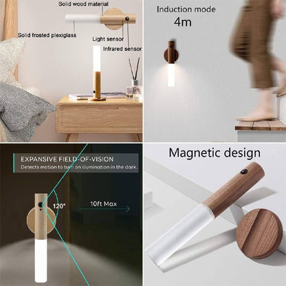 Darziq cordless motion sensor night light illuminating a hallway in a home kitchen setting.