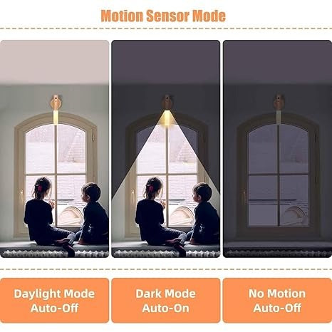 Darziq cordless motion sensor night light illuminating a hallway, ideal for home and kitchen use.