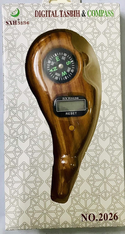 Digital Tasbih finger rotation device by Darziq, used for counting prayers, shown with its sleek design and digital display.