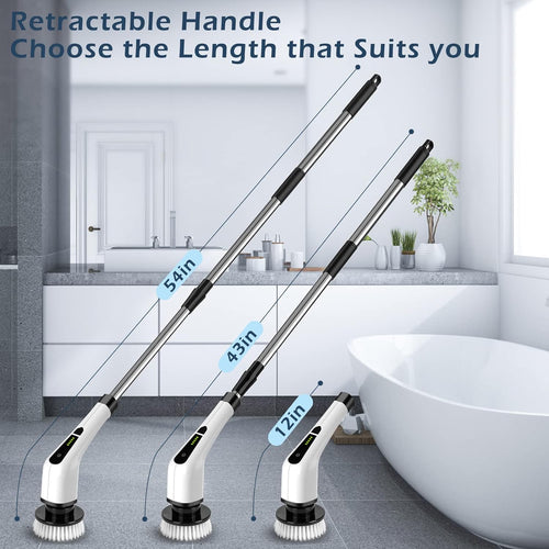 Darziq electric spin scrubber with 7 replaceable brush heads for efficient cleaning of kitchen and home surfaces.