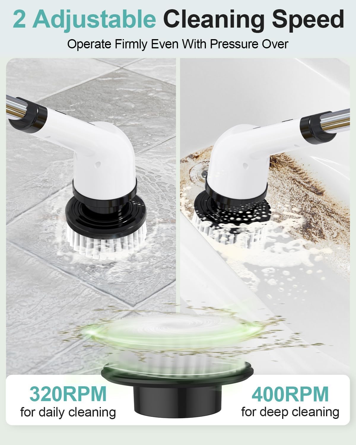 Darziq electric spin scrubber with 7 replaceable brush heads for deep cleaning in home and kitchen surfaces.