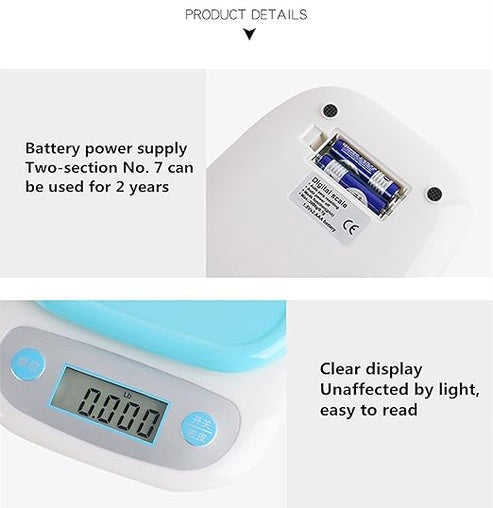 Darziq electronic food scale for home kitchen weighing, featuring digital display and stainless steel surface.