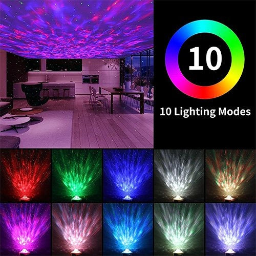 Darziq Galaxy Projector with Bluetooth music speaker showing starry sky projection and control panel in a home setting