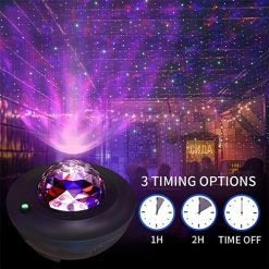 Darziq galaxy projector with Bluetooth music speaker projecting starry night sky for home and kitchen ambiance.