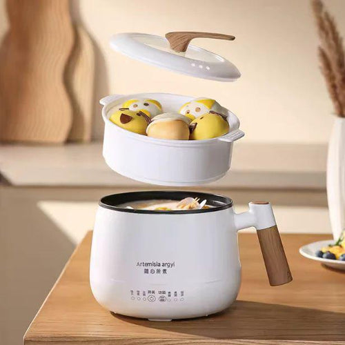 Darziq 1.2L multi cooker for home and kitchen, showing a compact electric cooker with control panel and cooking pot inside.