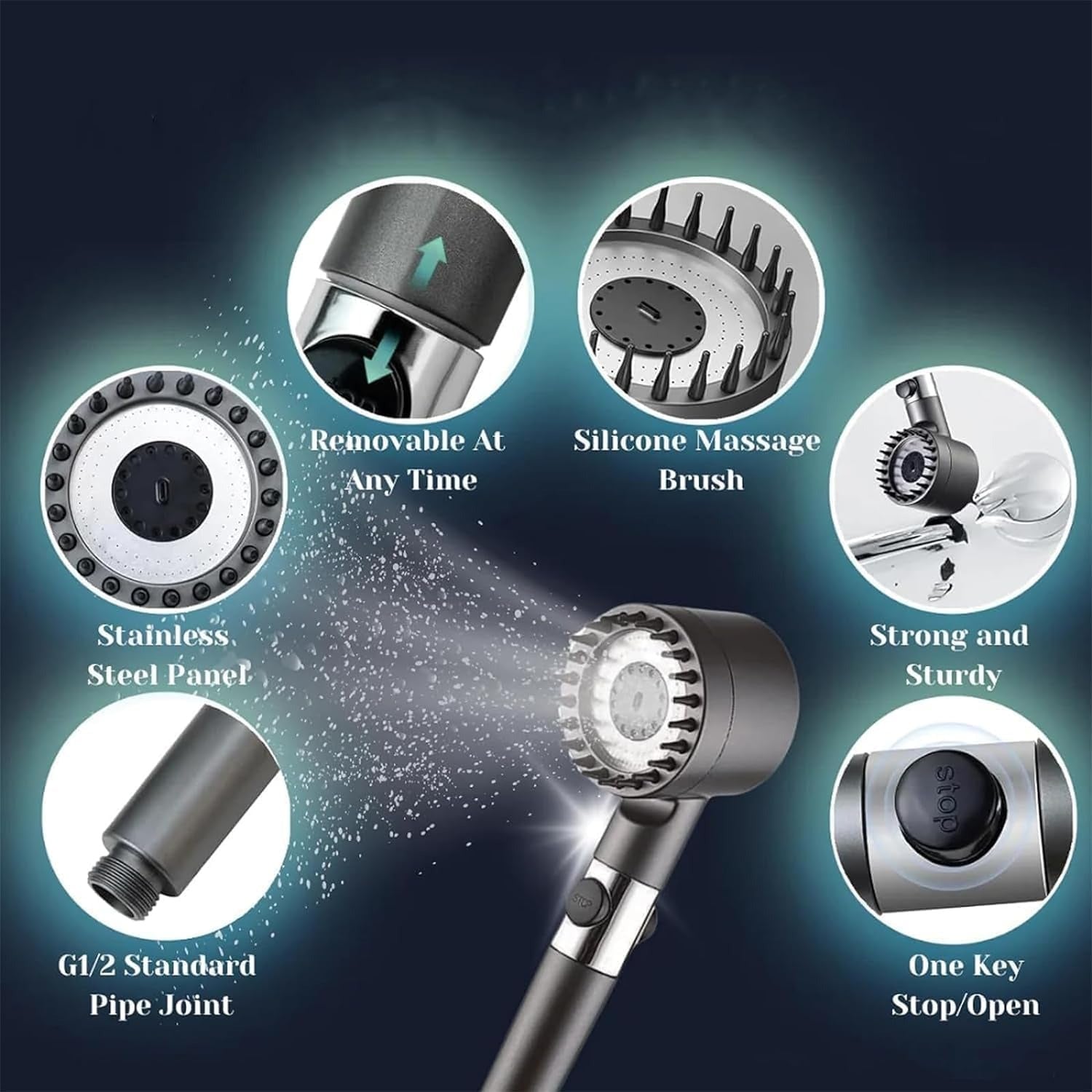 Darziq multifunctional scalp massage shower head with ergonomic design for relaxing hair and scalp massage at home
