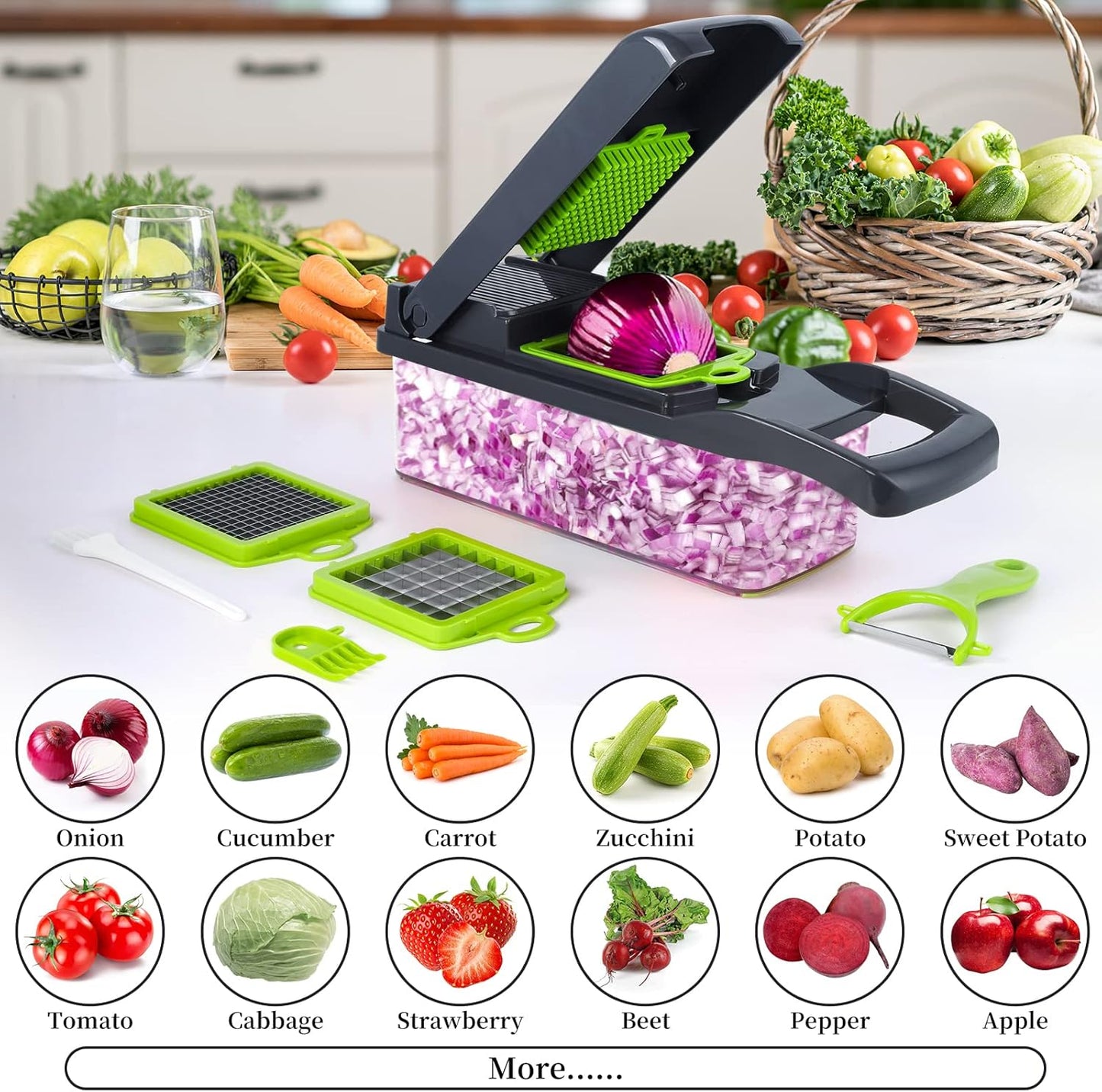 Darziq multifunctional vegetable chopper with stainless steel blades for easy, efficient food prep in kitchen.